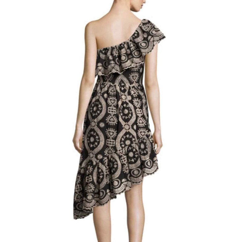 LoveShackFancy Pamela One Shoulder Mini Dress in Black/Cream size Small - Picture 2 of 7
